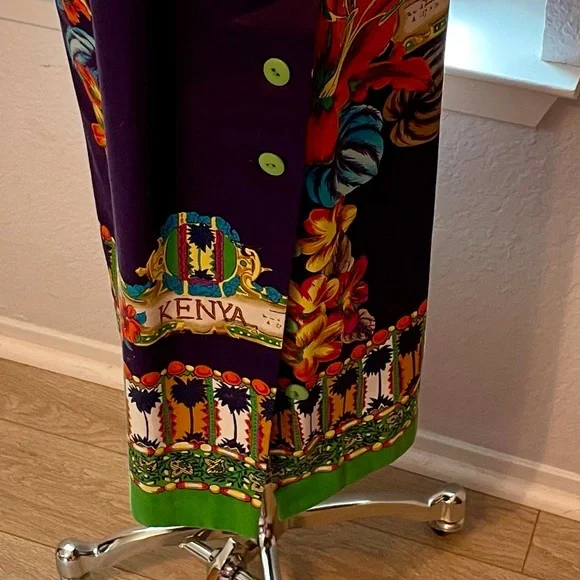 African Kenya Dress w/Button Side Slit, Blue Multi-Color, Alexander Campbell, 8 - Picture 4 of 13